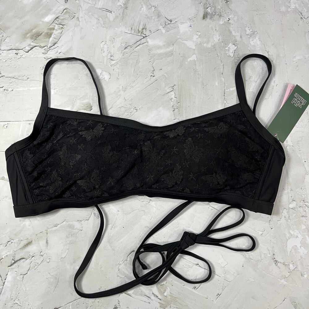NEW Wild Fable Black Floral Lace Bikini Top Size 1X Padded Tie Back NWT